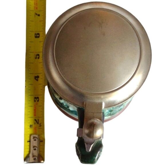 Vintage German Beer Stein Blue Green Glaze Hunter after Deer Hinged Pewter Lid - Picture 9 of 9